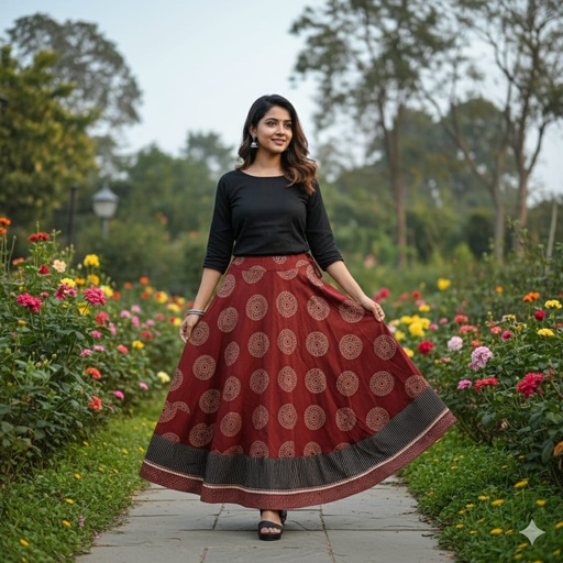 [KUKH2150] Ajrakh Cotton Skirts 4556