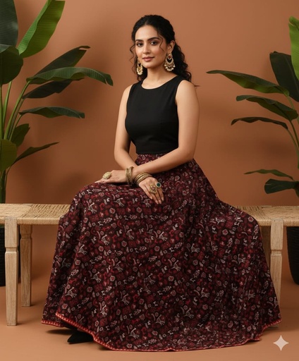 [KUKH2150] Ajrakh Cotton Skirts 4556