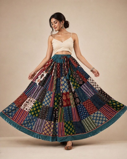 [SKKH] Ajrakh Boho Skirts 4556