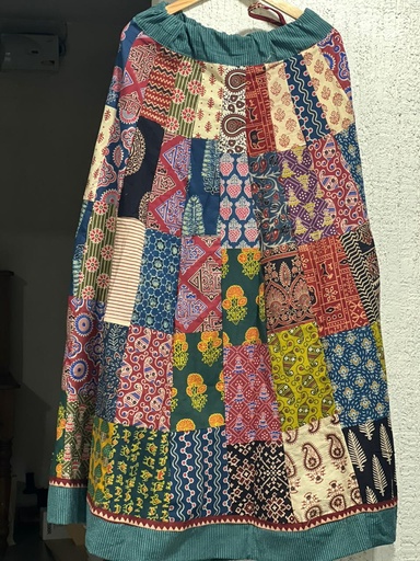 [SKKH] Ajrakh Boho Skirts Green 4556