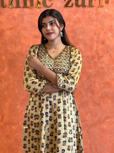 Ajrakh Handwork Anarkali Kurti 5028