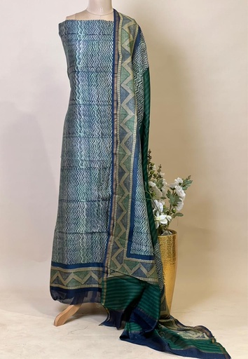 [SUKK4950] Maheshwari Silk Suits 5025 Blue Zigzag