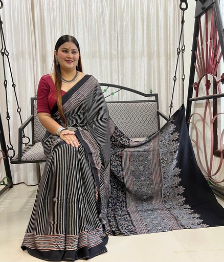 [SAMLK5450] Ajrakh Modal Silk Sarees 4243