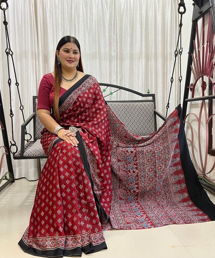 [SAMLK5450] Ajrakh Modal Silk Sarees 4243