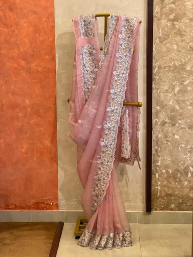 [SAHS12950] Soft Organza Embroidered Saree 5018