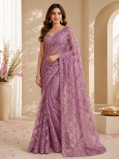 [SAHS26500] Embroidered Organza Sarees 5018