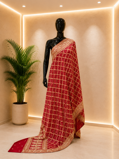 [DUAS22500] Khaddi Georgette Bandhani Dupatta 4781