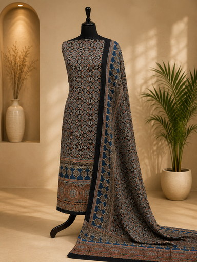 [SUMLK4650] Ajrakh Modal Top and Dupatta Sets 5012