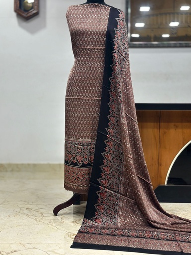 [SUMLK4650] Ajrakh Modal Top and Dupatta Sets 5012 Brown tiny flower