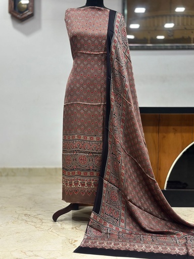 [SUMLK4650] Ajrakh Modal Top and Dupatta Sets 5012 Brown flower