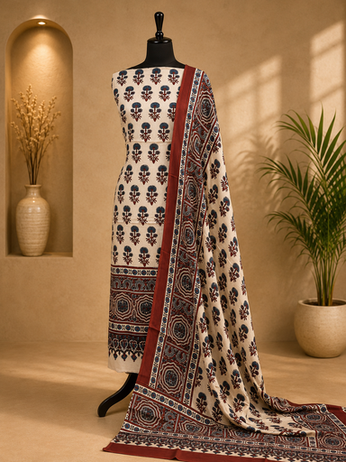 [SUMLK4650] Ajrakh Modal Top and Dupatta Sets 5012