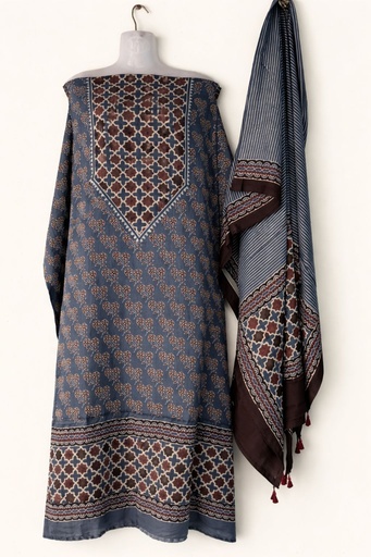 [SUMLK4650] Ajrakh Modal Top and Dupatta Sets 5012 Blue 2