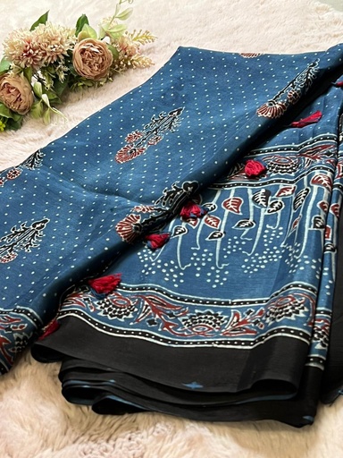 [SARH5250] Ajrakh Chinon Sarees 5033