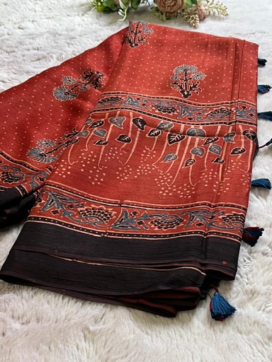 [SARH5250] Ajrakh Chinon Sarees 5033