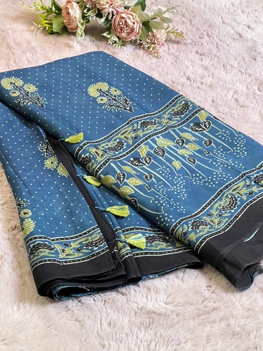 [SARH5250] Ajrakh Chinon Sarees 5033