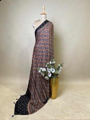 [DUAS3650] Ajrakh Mirror Work Silk Dupatta 5035