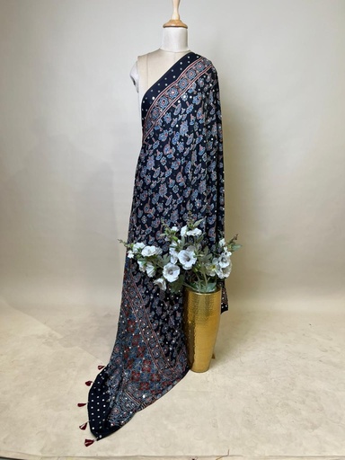 [DUAS3650] Ajrakh Mirror Work Silk Dupatta 5035