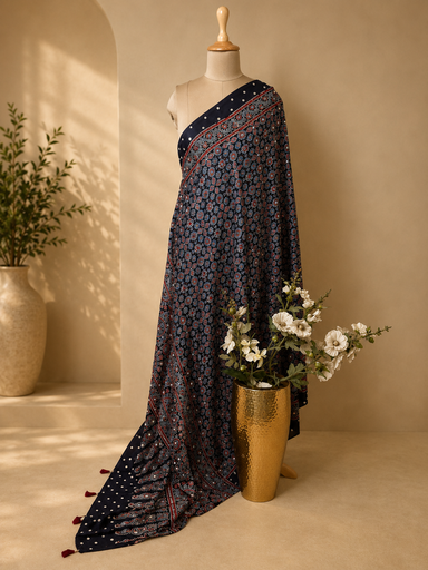 [DUAS3650] Ajrakh Mirror Work Silk Dupatta 5035 