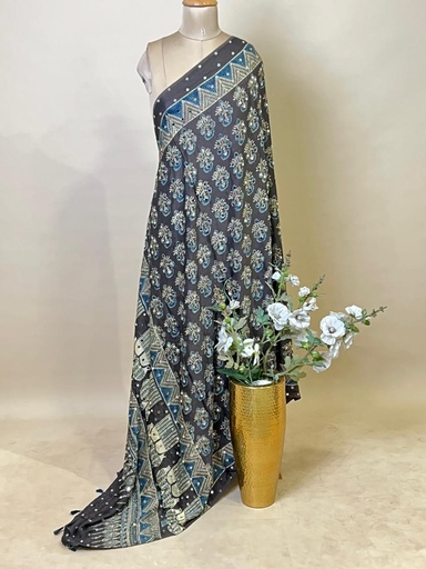 [DUAS3650] Ajrakh Mirror Work Silk Dupatta 5035 