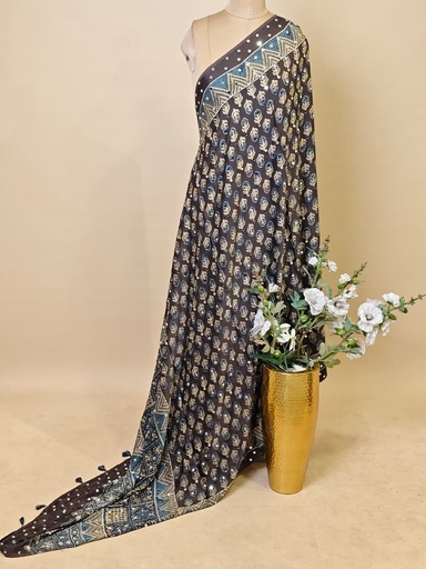 [DUAS3650]  Ajrakh Mirror Work Silk Dupatta 5035