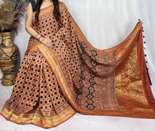 [SAVD8250] Ajrakh Dola Silk Sarees 5018 