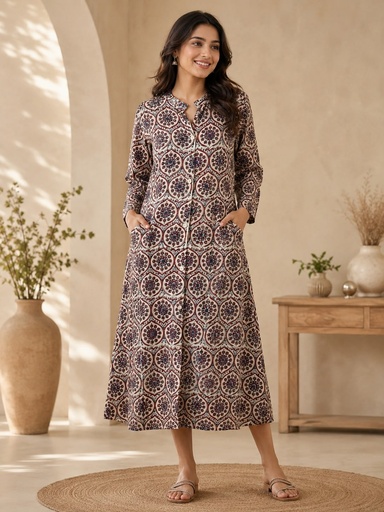 [KUVK2350] Ajrakh Aline Cotton Kurti 5028