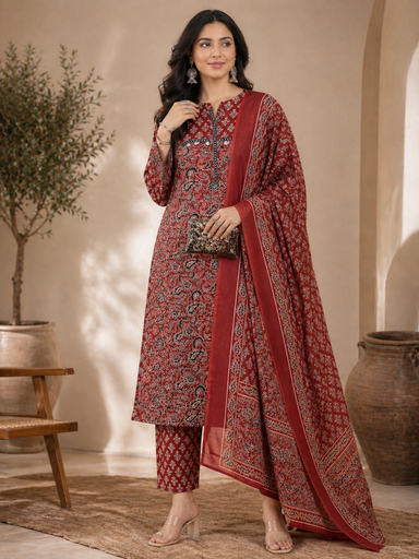 Ajrakh Cotton Kurti Sets 5043