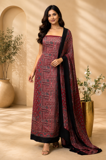 [SUMT3950] Ajrakh Modal Top Dupatta Sets 5012