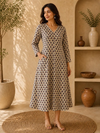 [KUEZ2150] Ajrakh Aline Cotton Kurti 5028