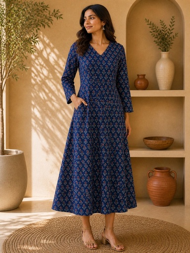 [KUEZ2150] Ajrakh Aline Cotton Kurti 5028