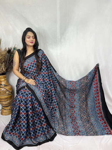 [SAKD5950] Ajrakh Modal Silk Sarees 4243