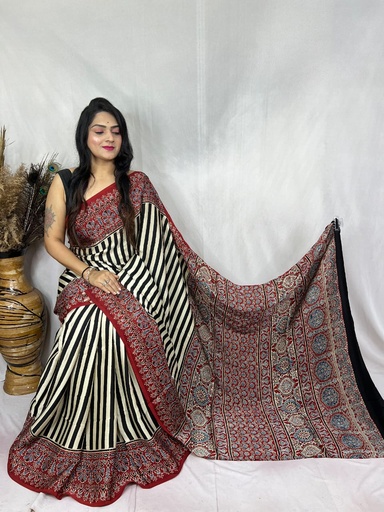 [SAKD5950] Ajrakh Modal Silk Sarees 4243