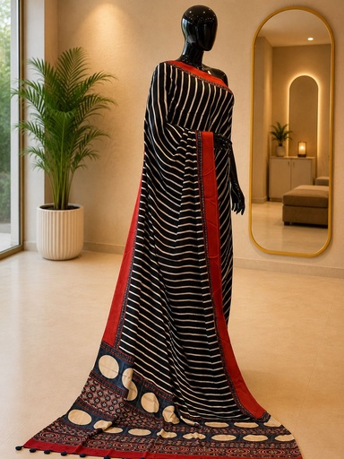 [SAAZ6450] Ajrakh Modal Silk Sarees 4243