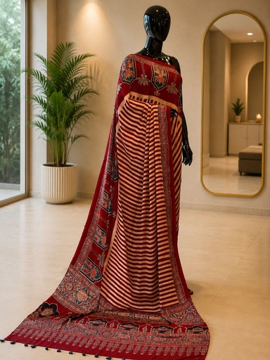 [SAMK5950] Ajrakh Modal Silk Sarees 4243