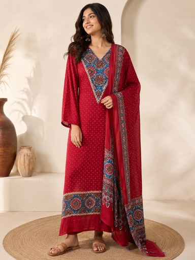 [KUKD22500] Designer Ajrakh Modal Kurti Sets 5030