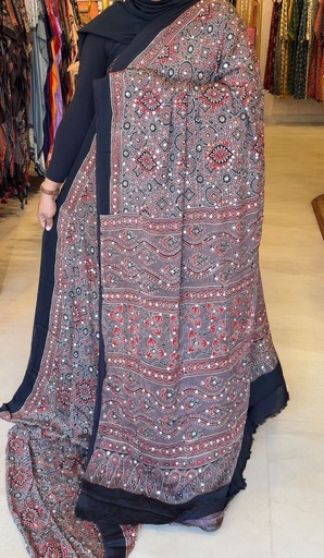 [SAKH7750] Ajrakh Silk Mirror Sarees 5036 