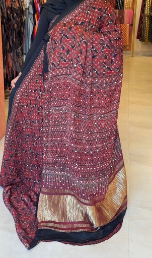 [SAKH8350] Ajrakh Silk Mirror Sarees 5036