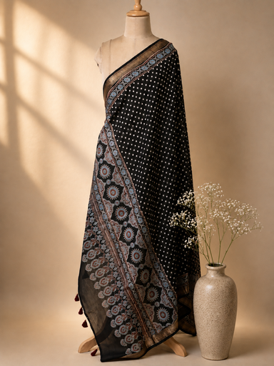 [DURZ2950] Ajrakh Chanderi Silk Dupatta 5017 