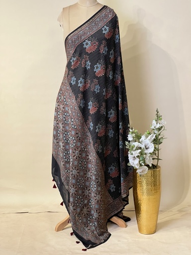 [DURZ2950] Ajrakh Chanderi Silk Dupatta 5017 