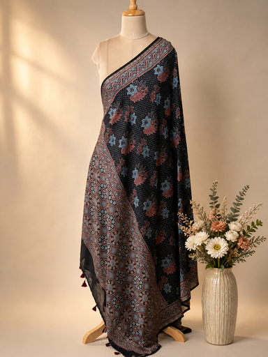[DURZ2950] Ajrakh Chanderi Silk Dupatta 5017 