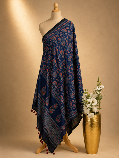 [DUKMS2950] Ajrakh Chanderi Silk Dupatta 5017