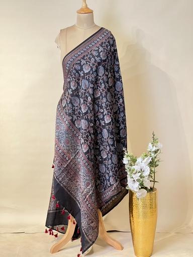 [DUKMS2950] Ajrakh Chanderi Silk Dupatta 5017