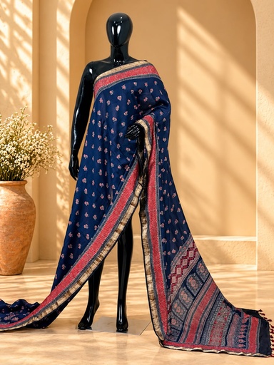 [SAKMS8450] Ajrakh Maheshwari Silk Sarees 5028