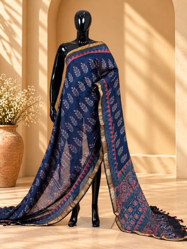 [SAKMS8450] Ajrakh Maheshwari Silk Sarees 5028