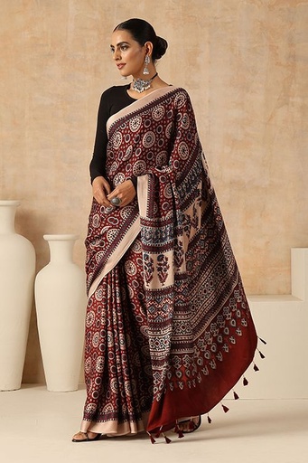 [SAKMS11250] Premium Ajrakh Modal Silk Sarees 5028