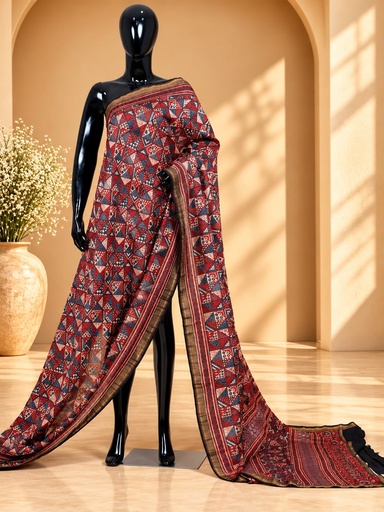 [SAKMS6950] Ajrakh Chanderi Silk Sarees 5028
