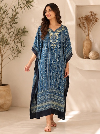 [KAKMS5250] Premium Ajrakh Silk Kaftans 4801 