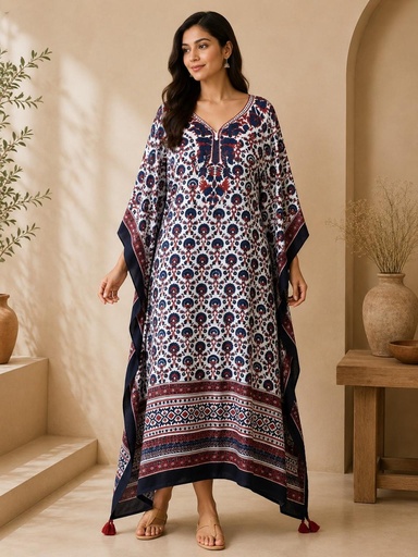 [KAKMS5250] Premium Ajrakh Silk Kaftans 4801