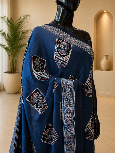 [SAMT5950] Ajrakh Modal Silk Sarees 4243