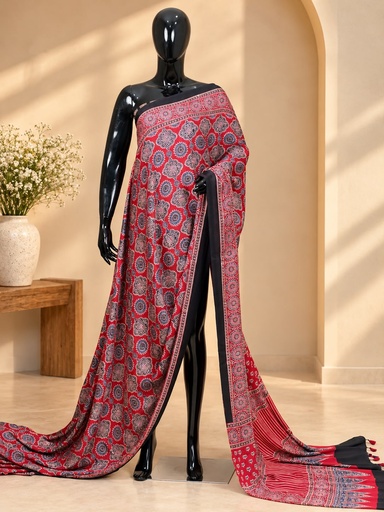 [SAMT5950] Ajrakh Modal Silk Sarees 4243